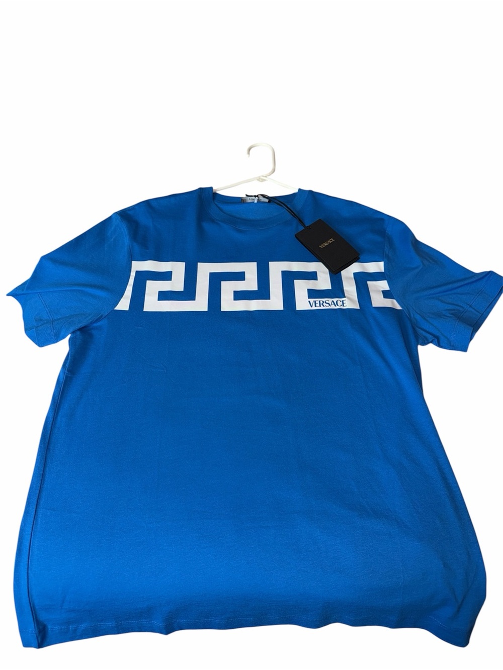 Versace Royal Blue Greek Key Chest Tee - Men's